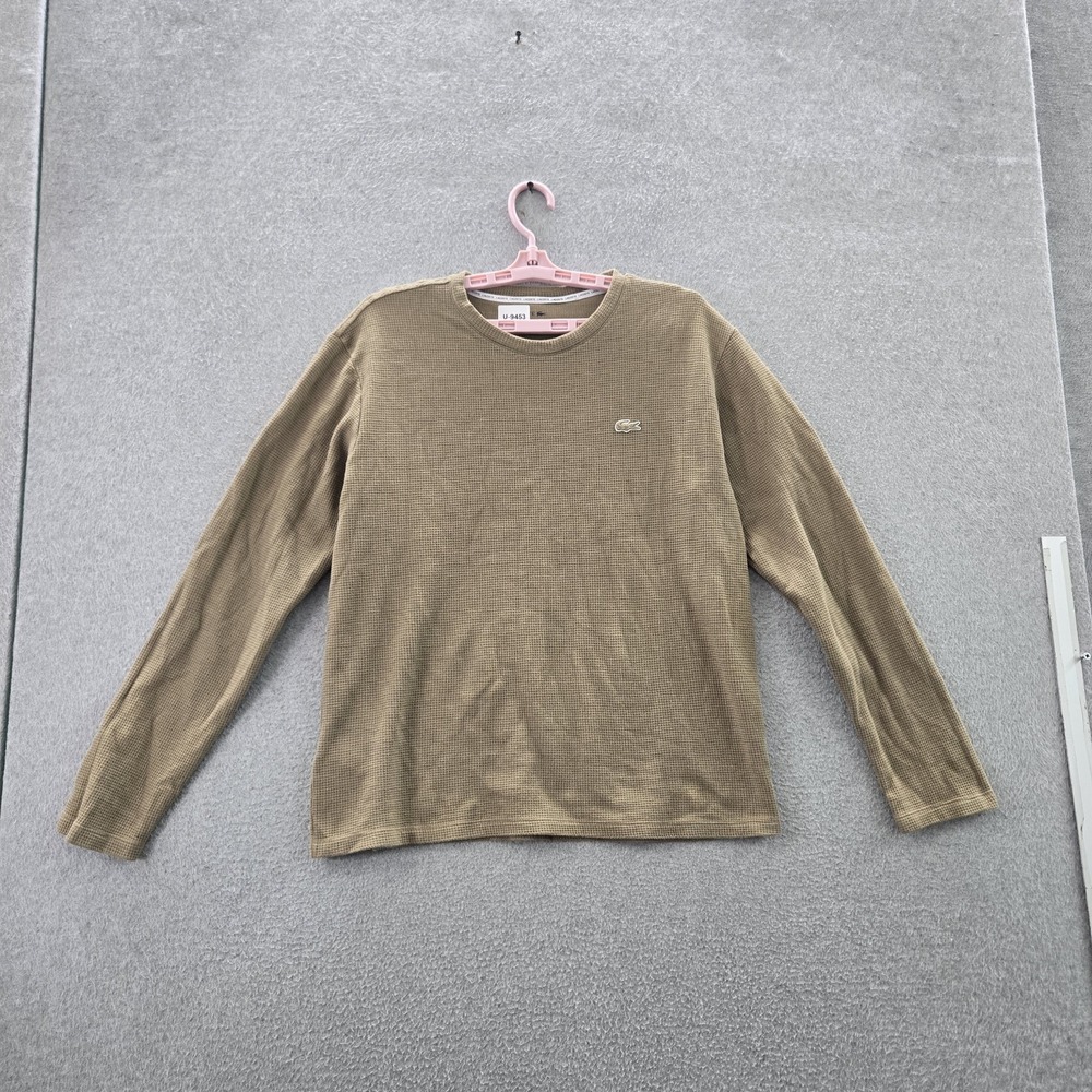 Lacoste Women Sleepwear‎ L Brown Logo Embroidery Pajama Top Long Sleeve Waffle